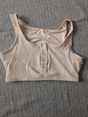 Klassy Network Comfy Soft Ribbed Henley Cream Sports Bra with buttons (size M)